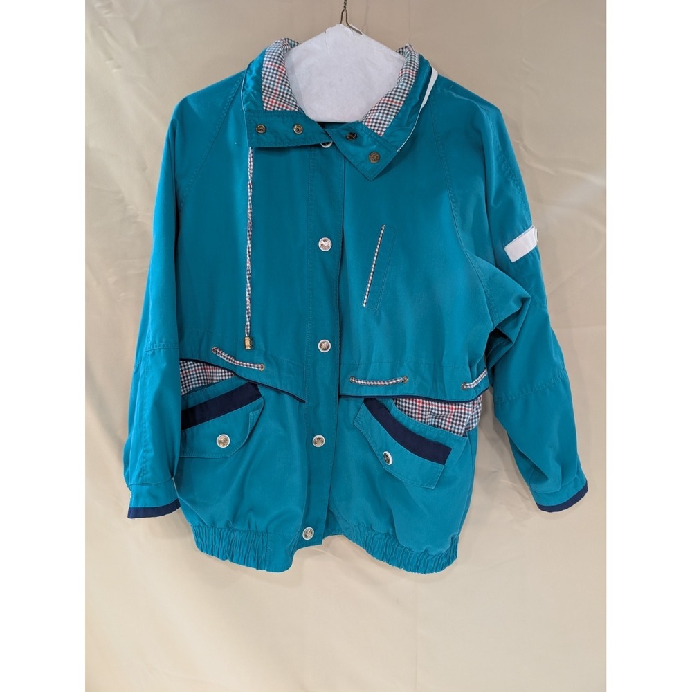 CURRENT SEEN Women's Vintage Windbreaker Jacket M Blue Snap Front Plaid Lining - Picture 1 of 6